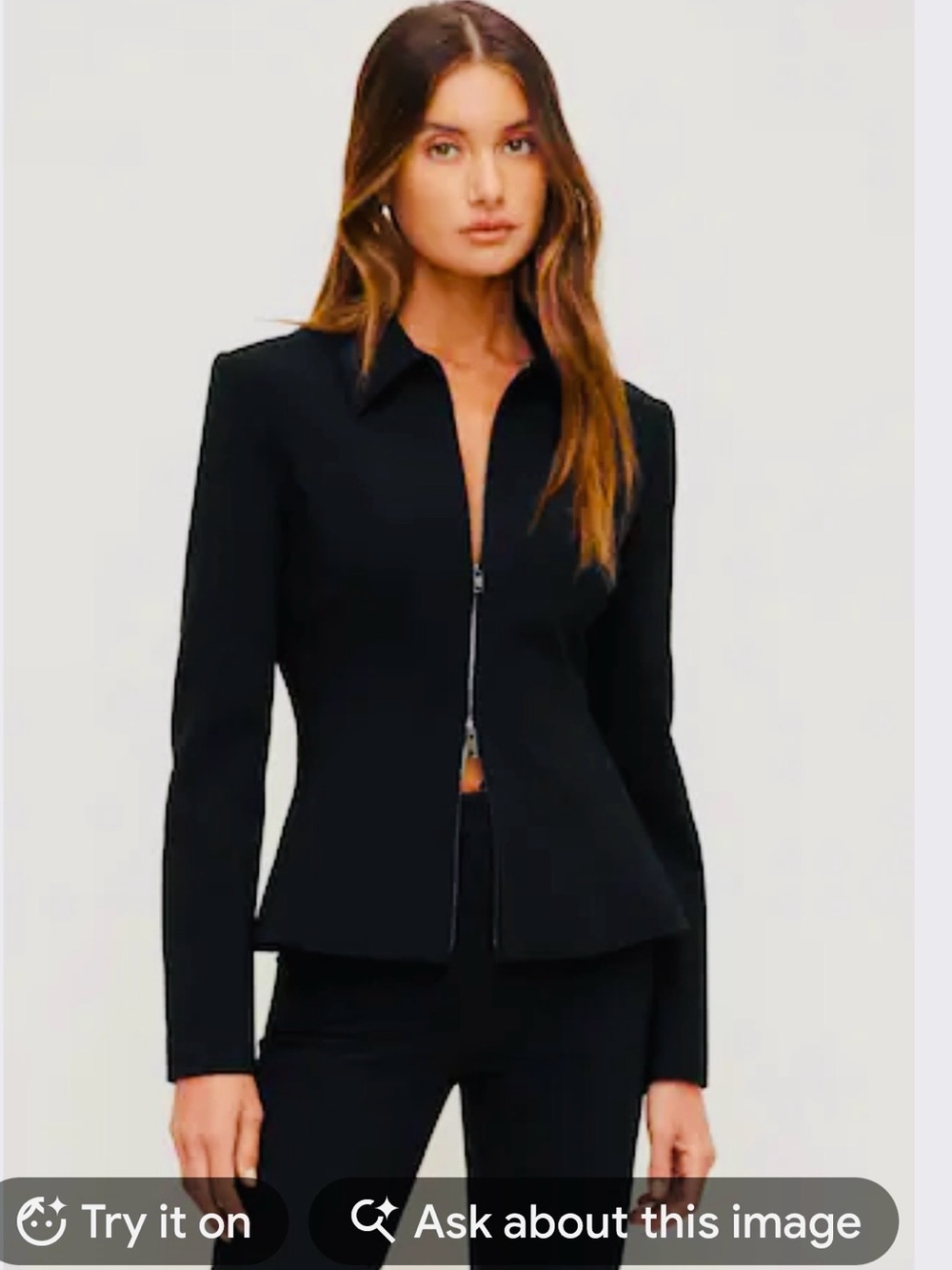 #3299**Women's Black Tailored Zip-Front Blazer Jacket